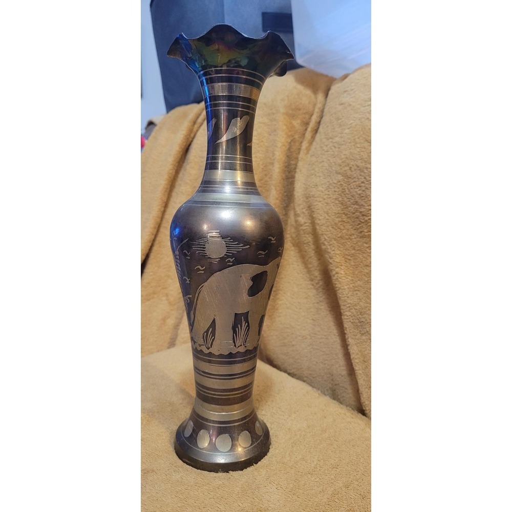 Vintage 3-piece Set of Handcrafted Brass Elephant Vase